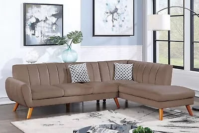 Madrid 2-Piece L Shape Sectional With Chaise In Light Brown Velvet Fabric • $1058