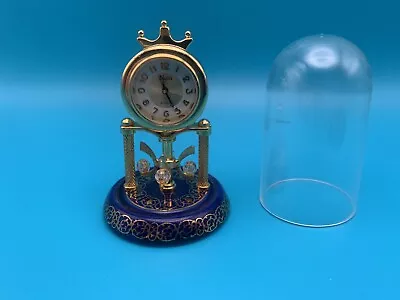 Vintage 2 Inch Elgin Miniature Anniversary Clock With Crown Blue Base W Cover • $20