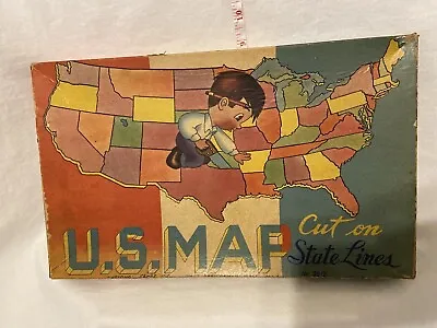 Vintage 1950's US Map Puzzle National Games 48 States Complete In Box No 3012 • $6.99