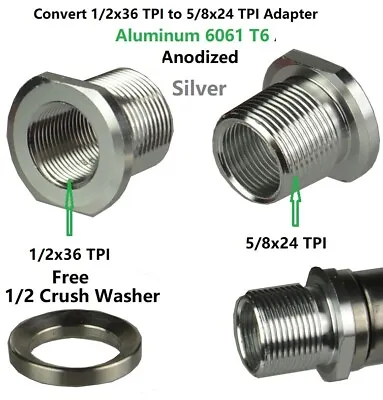 6061 T6 Silver Adapter To Convert 1/2x36 TPI Muzzle Thread To 5/8x24 TPI Thread • $9.99