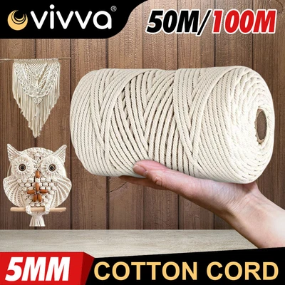 $11.59 • Buy 5mm 50/100M Natural Cotton Twisted Cord Craft Macrame Artisan Rope Craft String