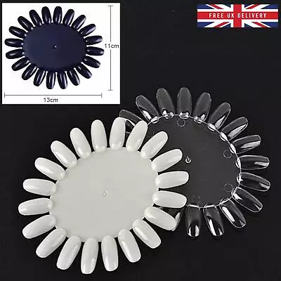 20 Pcs NAIL TIPS COLOUR DISPLAY Wheel Round Clear Black White Plastic SWATCHES • £2.45