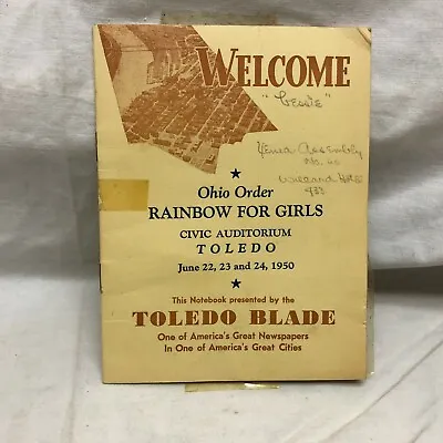 Vtg 1950 Order Of The Rainbow For Girls Ohio Toledo Ohio Notebook Toledo Blade • $20