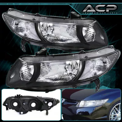 For 06-11 Civic Coupe Factory Style Black Headlight Euro Clear Signal Lamps Set • $108.99