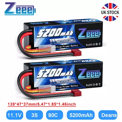 2x Zeee 3S LiPo Battery Deans 11.1V 5200mAh 80C Hardcase For RC Car Airplane UAV • £62.59