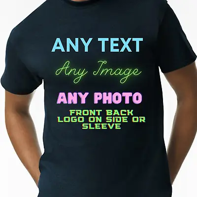 Personalised TShirt Your Text Logo Photo Printed Top Custom T-shirt Party Cotton • £4.99