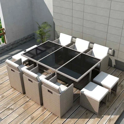 $1249.99 • Buy 11 Piece Outdoor Dining Set With Cushions Poly Rattan Beige VidaXL