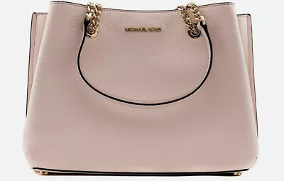 NEW MICHAEL KORS TEAGAN Large Leather Satchel Shoulder Bag Powder Blush Pink • £213.79