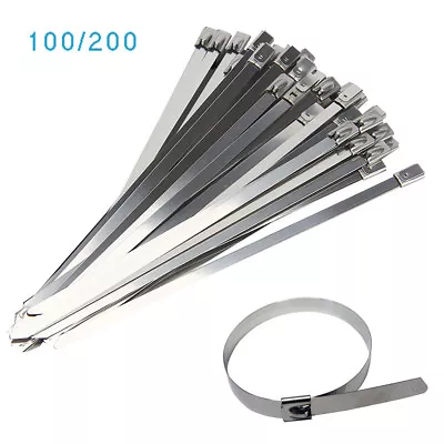 200 Stainless Steel Metal Cable Ties Zip Wrap Exhaust Heat Straps 4.6*300mm Long • £7.93