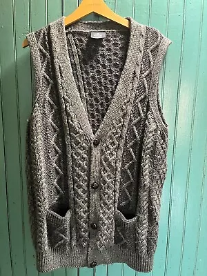 Irish Wool Vest Charcoal Grey Men’s L Merino Made In Ireland Aran Woolen Mills • $39