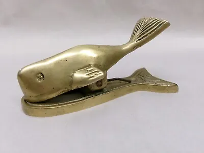 VINTAGE 4  BRASS WHALE Shaped PAPER CLIP/MEMO HOLDER • $14.99