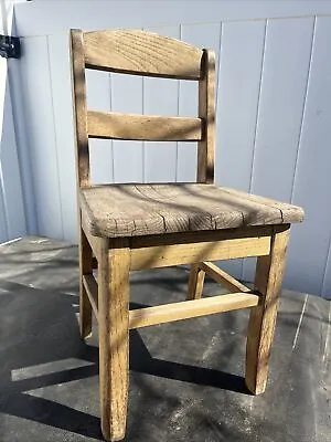 Vintage Rustic Child / Kid Solid Oak Wood School Playroom Desk Chair • $39.99