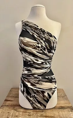 Miraclesuit Womens Leopard Print Jena One Shoulder Swimsuit Size 8 • $59.99