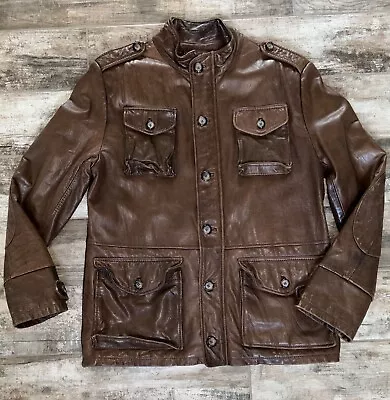 Vintage Merona Men's Brown Leather Jacket Coat Pocket Elbow Patch Soft & Buttery • $60