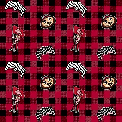 Ohio State University Buckeyes Cotton Fabric W Buffalo Plaid Print-By The Yard • $9.99