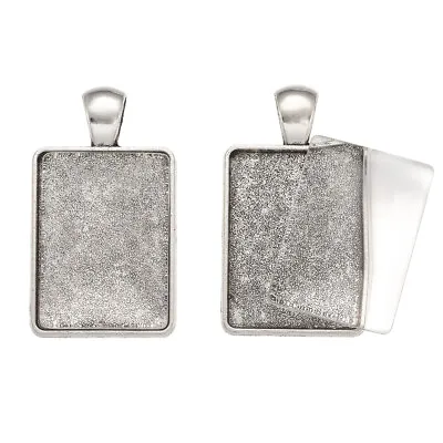 £3.71 • Buy 5Sets Alloy Rectangle Pendant Blanks Cameo Bezel Settings With Glass Cabochons