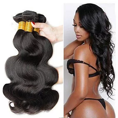 3 × 28  Peruvian Human Hair Extensions Body Wave Black Hair Unprocessed 50g Per • $75.99