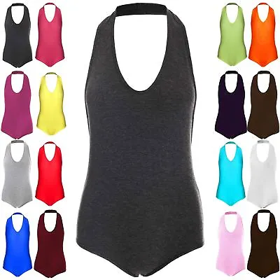 £5.99 • Buy Womens Halter Neck Bodysuit Ladies Sleeveless Plunge Stretchy Basic Leotard Tops