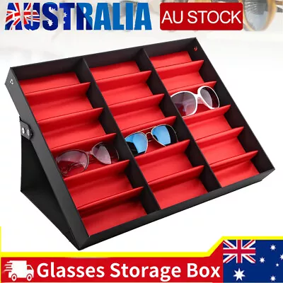 $30.88 • Buy 18 Grids Sunglasses Glasses Display Storage Case Box Organizer Holder Black&Red