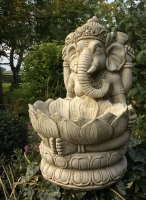 £55 • Buy Stone Garden Ganesh Lotus Flower Bird Feeder Elephant God Buddha Statue Ornament