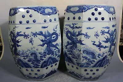 $855 • Buy Beautiful Chinese Blue And White Porcelain Drum Stools