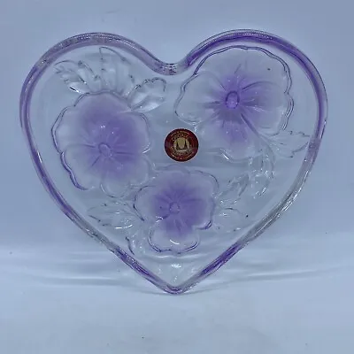 Vintage Walther Glass Pansy Heart Bowl/dish Light Purple & Clear Germany • £14.50