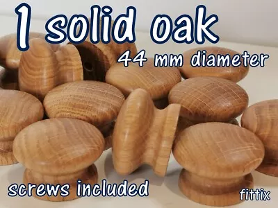 1  X Wooden Knob Handle Kitchen Door Drawer  Solid Oak Wood 44 Mm Diameter Round • £1.49
