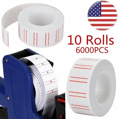 6000PCS 10 Rolls Price Gun Tag Sticker Label Refill MX 5500 Paper White Red Line • $8.75