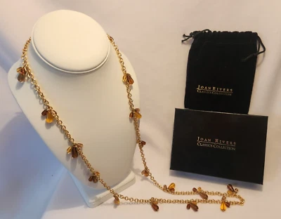 $15.96 • Buy Joan Rivers Couture Fringe Necklace Brown Gold Glass Beads Gold Tone Box Pouch