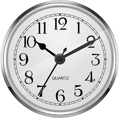 3-1/2 Inch (90 Mm) Quartz Clock Fit-Up/Insert With Arabic Numeral (Silver) • $15.60