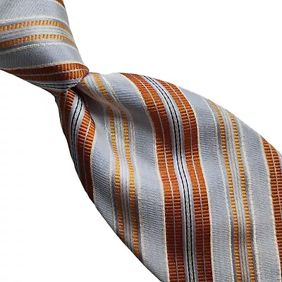 A6) Canali Gray Orange Striped 100% Silk Necktie Made In Italy  • $24.95