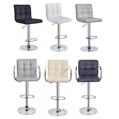 Bar Stools Set Of 2 PU Leather Swivel Height Adjustable Bar Chairs With Backrest • £33.99