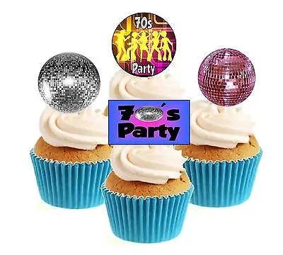 Novelty 70's Party Mix 12 Edible Stand Up Wafer Paper Cake Toppers Party 70s • £3.29