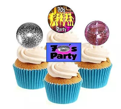 Novelty 70's Party Mix 12 Edible Stand Up Wafer Paper Cake Toppers Party 70s • £3.29