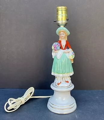 VTG Porcelain Peasant Woman Figurine Table Lamp 12.5  • $57.99