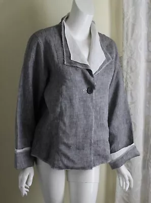 Maralyce Ferree Sz S Gray White Linen Modernist Blazer Art-to-Wear Jacket Funky • $70.20