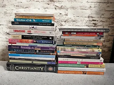 Lot Of 37 Christian Books & DVDs Joyce Meyer Mike Murdock Bible Study Faith  • $25