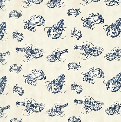 Lobster Crab Navy Blue Cotton Matt PVC WIPE CLEAN Tablecloth Oilcloth • £76.46