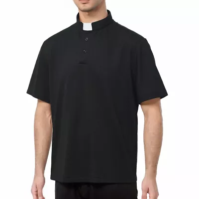 Clergy Mens Polo Shirt Priest Vicar T Shirt Pastor Tops With Clerical Tab Collar • $22.99