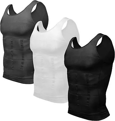 3 Pack Mens Body Shaper Slimming Tummy Vest Compression Shirt Tank Top Shapewear • £7.99