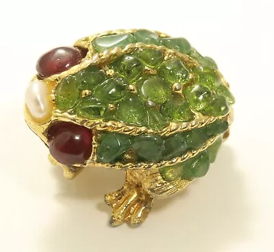 Vintage Swoboda SMALL Garnet Pearl Green Stone Tree Frog Brooch Pin • $49.99