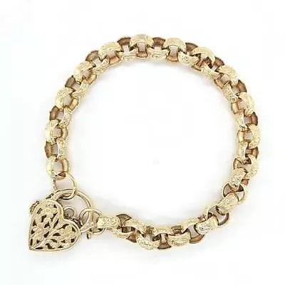 9ct GOLD 22cm SOLID LINK ROUND PATTERN BELCHER BRACELET • $4099