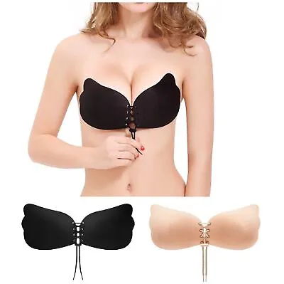 £4.85 • Buy Silicone Bra Self Adhesive Stick On Push Up Gel Strapless Backless Nude Black UK