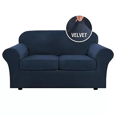 Real Velvet Plush 3 Piece Stretch Sofa Covers Couch Covers For 2 Cushion Couc... • $58.09