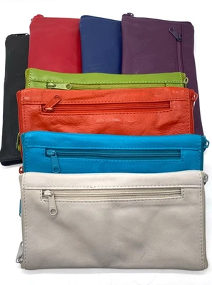 $33.95 • Buy Genuine Leather Double Sided Glasses Spectacles Case W Zip Pocket 11 Colours New
