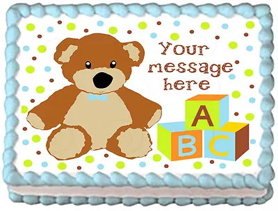 TEDDY BEAR Baby Shower BOYS Image Edible Cake Topper Decoration • $8.50