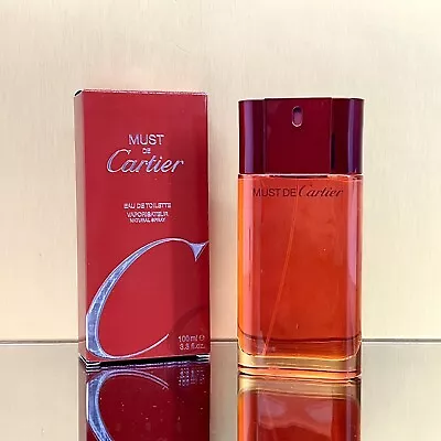 Must De Cartier For WOMEN 3.3oz/100ml EDT Spray *RARE-VINTAGE RED BOTTLE* (BG20 • $119.95