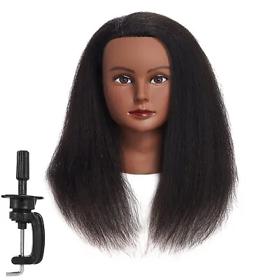 African American Mannequin Head Adjustable Practice Braiding Real Hair Stand NEW • $36.99