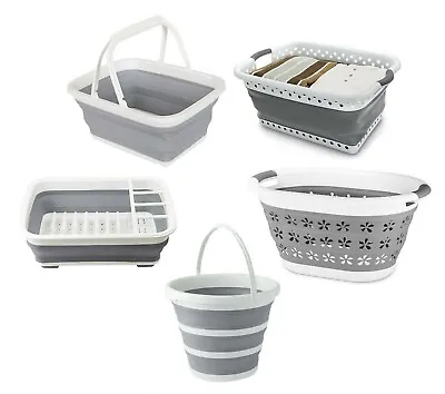 Collapsible Silicone Folding Bucket Basket Dish Drainer Rack Plastic Storage New • £9.95