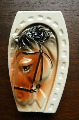 Vintage Japan Horseshoe Horse Head Ceramic Wall Pocket Planter • $27.50